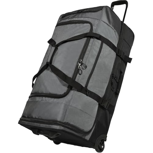 33" Large Rolling Travel Duffle Bag with Wheels and Handle (33" Black/Grey)