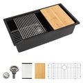 Matte Black Quartz Kitchen Sink 33” Undermount Single Bowl (Black-Workstation / 33"x19")