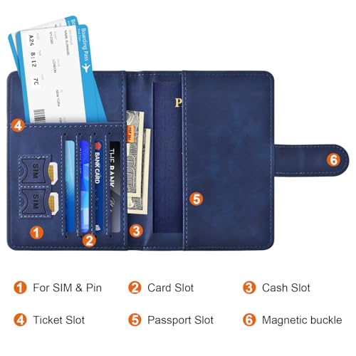 Passport Holder for Travel Essentials (dark blue / Magnetic Clasp)