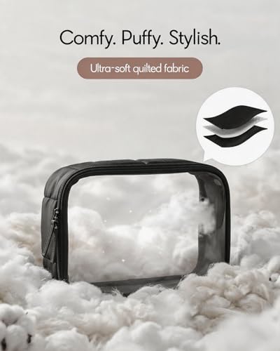 TSA Approved Toiletry Bag Clear Quart Size Travel Bags Makeup Bag (Puffer Black / 2 Pack)