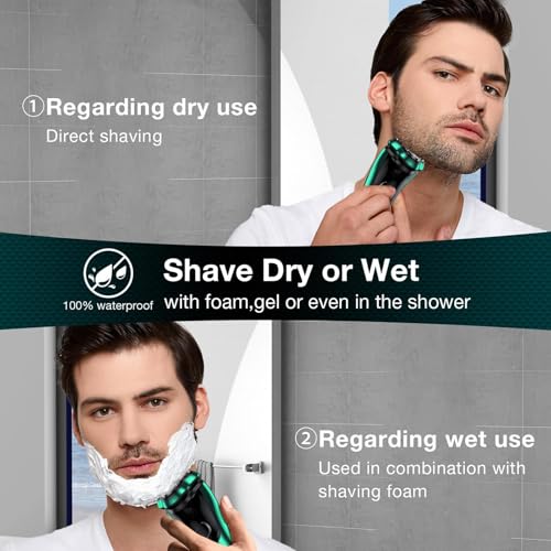 Electric Razor for Men Cordless Rotary Shaver Wet Dry with Trimmer (Green)