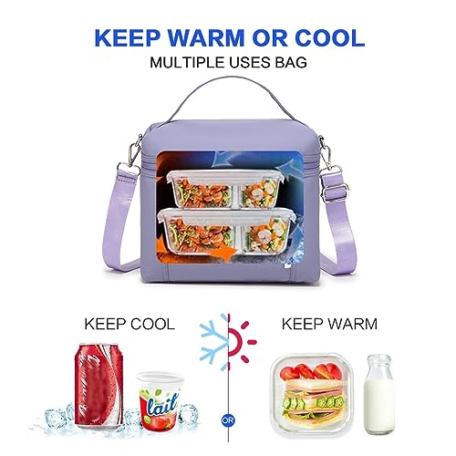 NOL 8L Insulated Lunch Bags for Women Cooler Bag Lightweight Nylon Waterproof Lunch Box For Work (Light Purple / Medium (8 Liters))