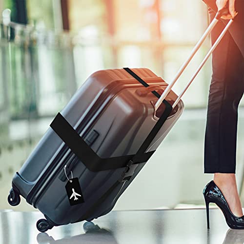 8 Pcs Luggage Straps Suitcase Tags Set for TSA Approved (Black / Airplane)