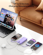 Portable Charger Power Bank 10000mAh with Built in Cables & Wall Plug (Violet)