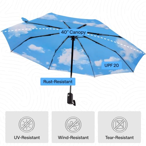 Compact Travel Size Umbrella for Rain (Sky Blue Clouds)