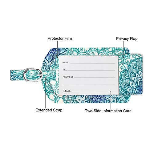 2 Pack Luggage Tags Leather Name ID Labels with Privacy Cover (Emerald Illusions)
