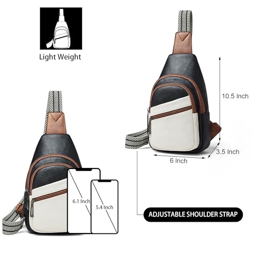 Sling Bag Crossbody Bags for Women Small Cross Body Bag Fanny Packs Chest Sling Purse for Daily Travel Leisure Sport (4-1 White Black With Brown)