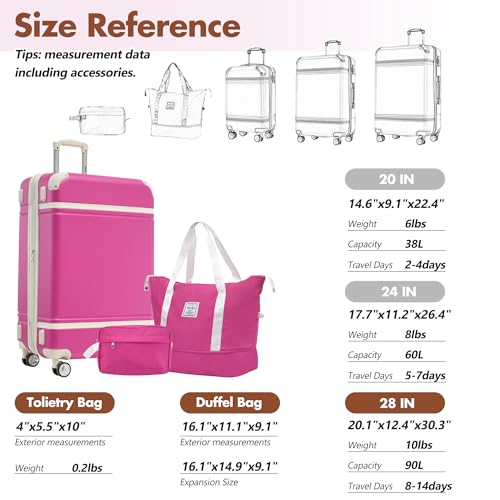 Suitcase Set 28 IN Expandable Luggage with TSA Lock Spinner Wheels (Vintage Luggage / Pink(28+bags))