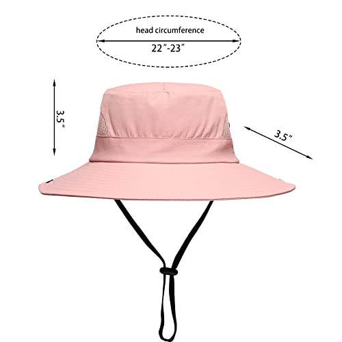Womens Summer Sun Hat Beach Hat Wide Brim Outdoor UV Protection Hat Foldable Cool Mesh Ponytail Bucket Hat (6-7 / Pure Pink)