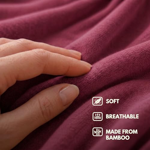 Apear 16-in-1 Compact Travel Blanket with Bag, Soft Bamboo Airplane Blanket (Burgundy/Black)