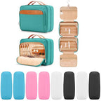 Travel Hanging Toiletry Bag for Women (Blue / Large*1 + Leak Proofing Bottle Covers*8)