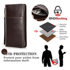 Top Grain Leather Travel Passport Wallet Holder for Man & Woman (For 4 Passports-Zipper Style / Classic-Glossy Coffee)