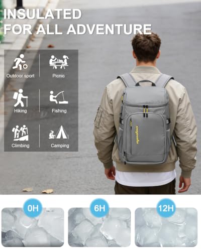 Cooler Backpack Insulated Leak Proof for Women Men Soft Cooler Bag (36 Cans / Leather Gray With Yellow)