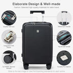 Grace Carry On Luggage with Wheels Airline Approved Hard Shell Suitcases with Front Pocket (Jet Black / 20 Inch-2)
