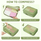 4 Set/6 Set/8 Set Compression Packing Cubes Travel Accessories Expandable Packing Organizers (Square Mesh, 06-Matcha Green) (06-Matcha Green / Square Mesh)