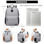 Backpack for School (D56-gray / 15.6 Inch)