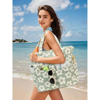 Waterproof Beach Tote Pool Bags for Women Ladies Extra Large Gym Tote Carry On Bag With Wet Compartment for Weekender Travel (Flower 157 Green Gray)