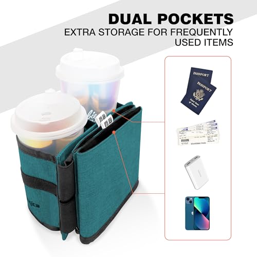Luggage Travel Cup Holder Hands Free Drink Caddy for Suitcase Handle (Teal)