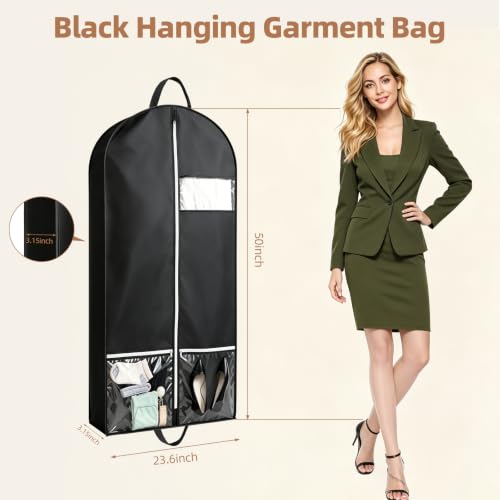 2 PCS 50" Black Garment Bags for Travel (Black-XL-2Pcs)