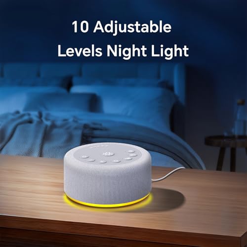 Sound Machine Night Light White Noise Brown Noise Machine 30 Non Looping Sounds 12 Lights 5 Timers 36 Adjustable Volume Memory Function Sleep Sounds Machine for Baby Kids Adult & Home Office Travel (Grey)