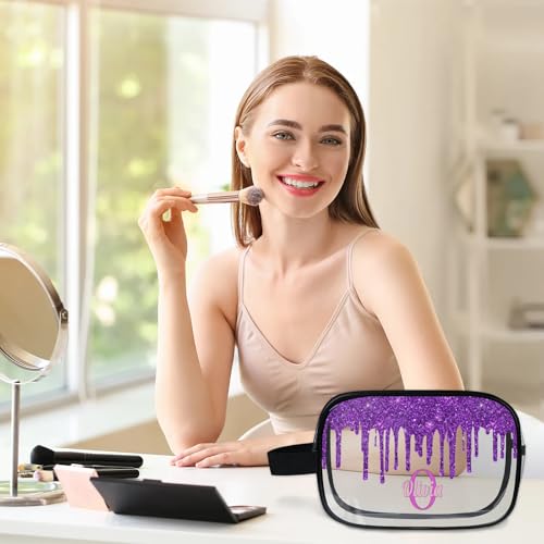 Personalized Transparent Makeup Bag with Name (Deep Purple)