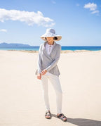 Women's Ultra Wide Cotton Linen Hat UPF 50+ (Small-Medium / Light Blue / Beige)
