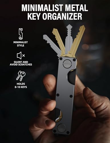 Key Organizer Key Holder Compact Key Case Minimalist Metal Key Chain Key Holder for Keychain Secures 8 (Gunmetal)