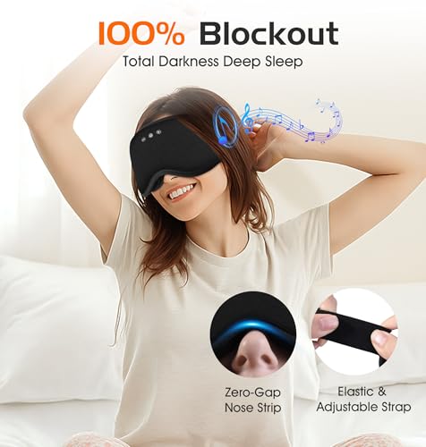 Bluetooth Sleep Mask with 2 Removable 3D Contoured Cup (Black)