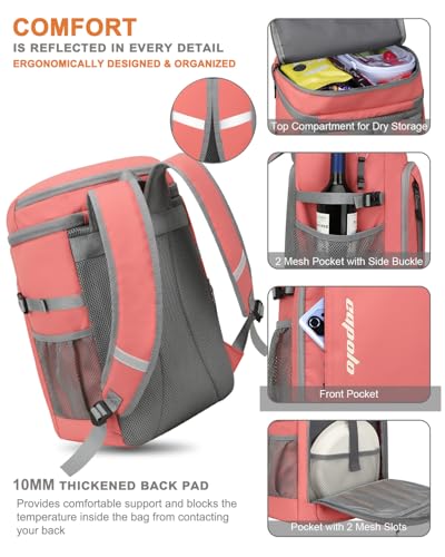 Cooler Backpack Insulated Leak Proof for Women Men Soft Cooler Bag (36 Cans / Leather Coral)