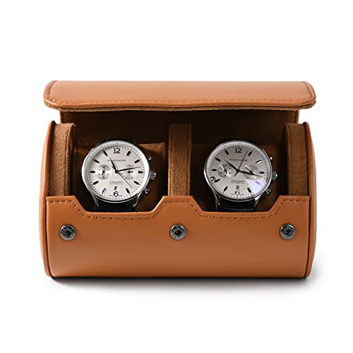 Brown Leather 2 Watch Roll Travel Case for Men (Brown / 2-Slot)