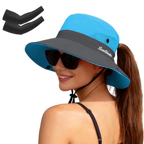 Women's Ponytail Safari Sun Hat (6 3/4-6 7/8 / 1-blue/Arm Sleeves)