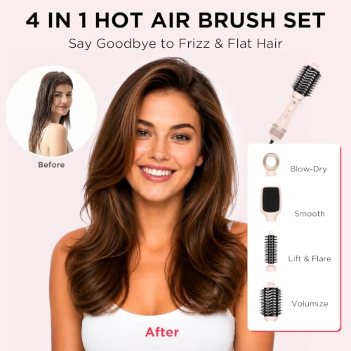 4 in 1 Blow Dryer Brush Set with Cool Shot Button (Pink)