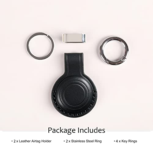 2 Pack KEEPXYZ Genuine Leather Keychain Holder Compatible with Airtag ([2 Pack] Black V2.0)