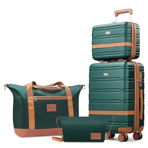 Luggage Sets with spinner wheels (Dark green / 4 Piece Sets(14/20/DB/TB))