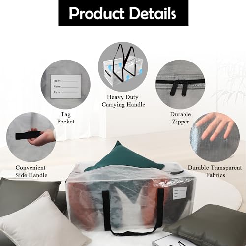 6 Pack Heavy Duty Extra Large Moving Bags with Black Handles (Clearblack-6)