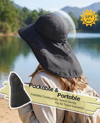 UPF 80+ Sun Hat for Men Women Wide Brim Sun Hat with Neck Flap Summer Beach UV Protection Gardening Fishing Hat (Black)