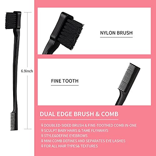 3 Pieces Hair Styling Comb Set Teasing Brush Rat Tail Comb Edge Brush for Edge&Back Brushing (Black-3pcs)