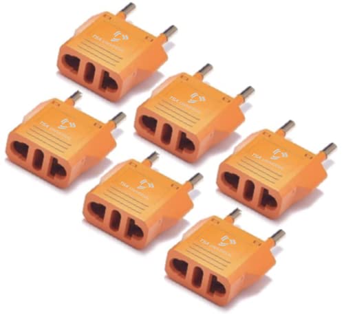 United States to Portugal Travel Power Adapter to Connect North American Electrical Plugs to Portuguese Outlets for Cell Phones (6-Pack / Orange)