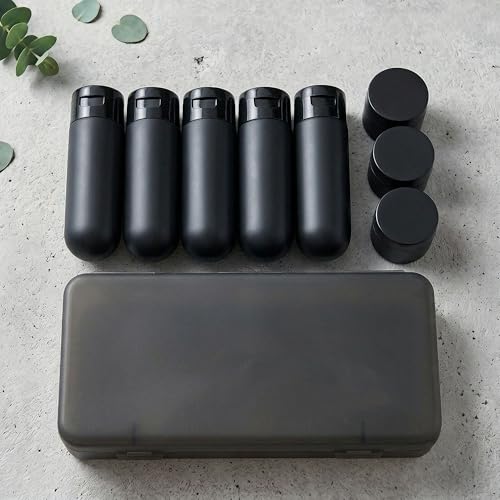 8 Pack Travel Bottles for Toiletries with Case (Black)