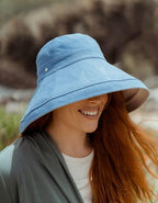 Women's Holiday Sun Hat UPF 50+ (Small-Medium / Blue/Beige)