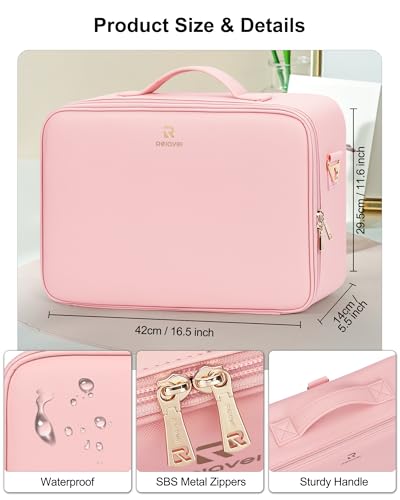 Large Makeup Case with LED Mirror (01-Pink / 3-Large)