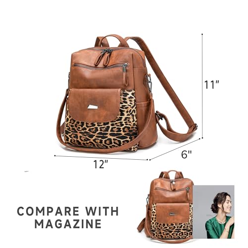 PU Leather Small Backpack Purse for Women Ladies Leopard (Leopard)