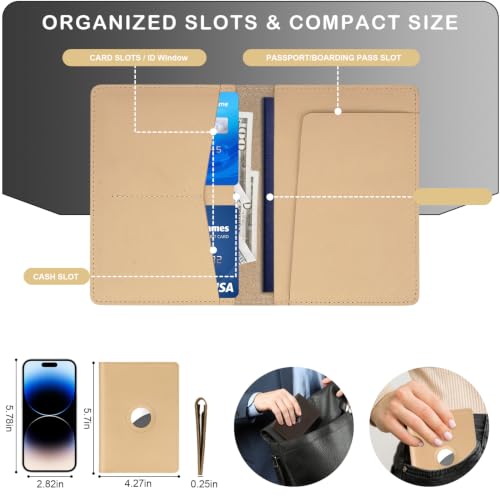 Airtag Passport Holder for Men and Women Travel (Beige / For Airtag(with Airtag Slot))