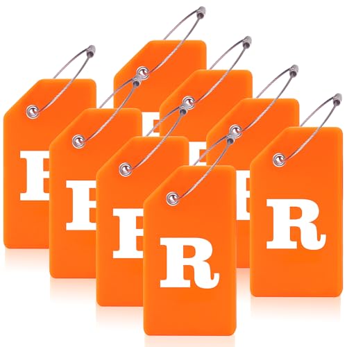8 Pack Initial Luggage Tags for Suitcases Airplane Travel Essentials (Orange / Letter R)