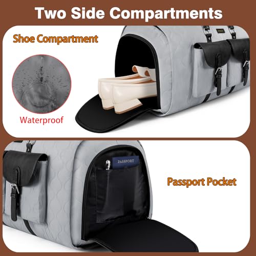 Garment Bag for Travel Convertible Carry on Travel Duffel Bag for Men Women (A04-Grey)