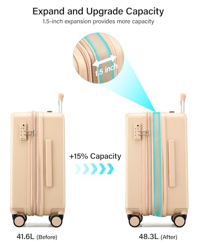 Carry on Luggage Airline Approved 20" Expandable Hardside Suitcase (Cuba Sand / 20 Inch EXT)