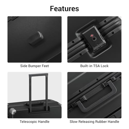 Zipperless Checked Luggage Large Suitcase with Wheels 28 Inch Black (Black / Checked 28 Inch)