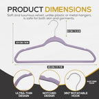 Premium Velvet Hangers 50 Pack Ultra Thin Non Slip Adult Felt Space Saving Suit Hanger for Closet Heavy Duty Coat Pants Jackets Dress Hangers 360° Swivel Hook Hold Upto 10 lbs Purple Hangers (Light Purple / 50 Pack)