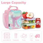 Kids Lunch box Insulated Soft Bag Mini Cooler Back to School Thermal Meal Tote Kit for Girls (Glitter-Unicorn)