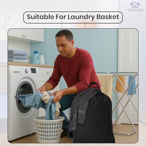 LFH Home Large Premium Cotton Rich Canvas Laundry Bag with Drawstring and Handles Heavy Duty (24”x36” (Pack of 2) / Black)